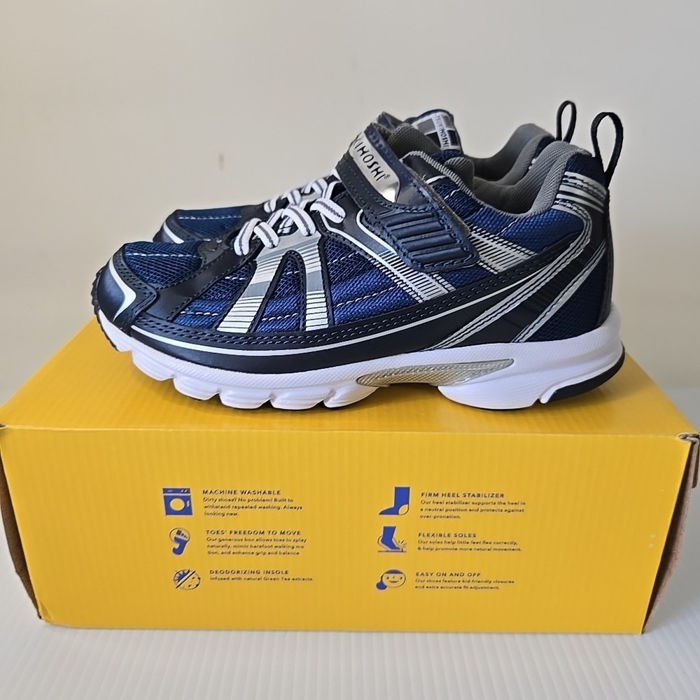 Tsukihoshi Youth Storm Boys Sneakers Navy/Silver Royal Hook Loop Size 2